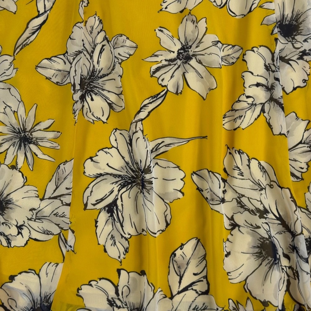 NWT Ann Taylor Factory Floral Midi Skirt 6P Yellow A-Line Flowy Summer Garden - Picture 2 of 10